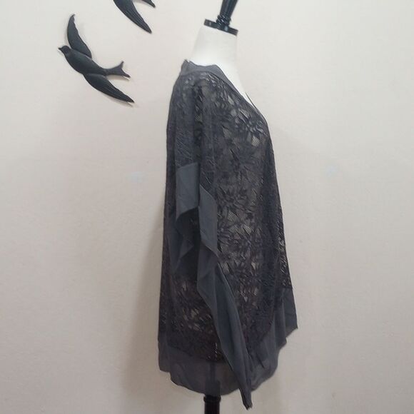 Nightcap by Carisa Rene Jungle Lace Kaftan Cover Up Ash Gray Silk Trim ~ Revolve - Picture 7 of 12